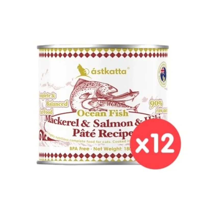 ASTKATTA [12罐裝] 澄海系列 純淨天然肉醬罐 鯖魚&三文魚&紐西蘭藍鱈魚 (180g x12) 貓主食罐頭 361611