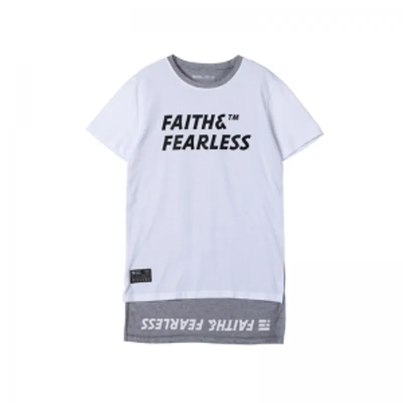 FAITH & FEARLESS 白色+灰色混搭T恤