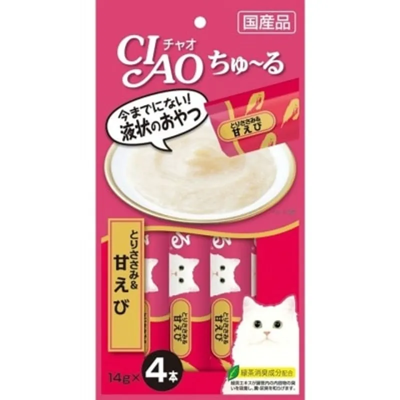INABA CIAO 雞肉+甜蝦醬 肉泥餐包 (14g x 4) 貓小食SC-142