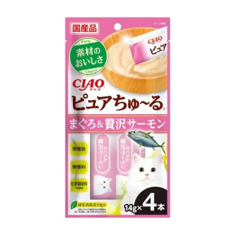 INABA <CIAO Pure 超奴> 吞拿魚&奢華三文魚 貓小食 (14g x 4) SC-537