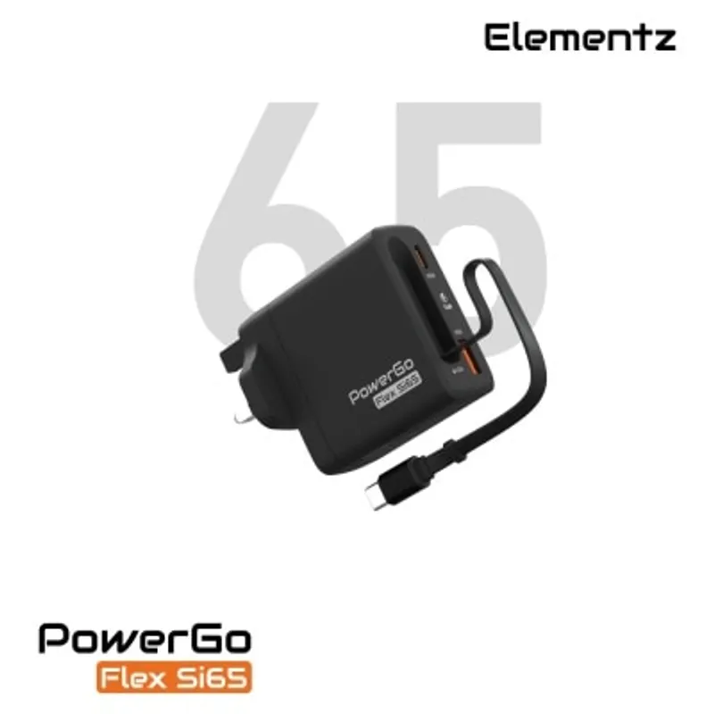 Elementz PowerGo Flex Si65 65W 帶伸縮線 GaN 快速充電器