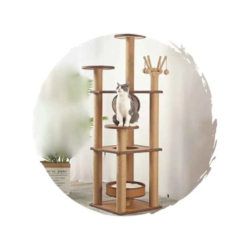 Pets Thing 夏天清涼麻布邊仿藤麻繩抓柱貓爬架 (升級8層款｜158cm)