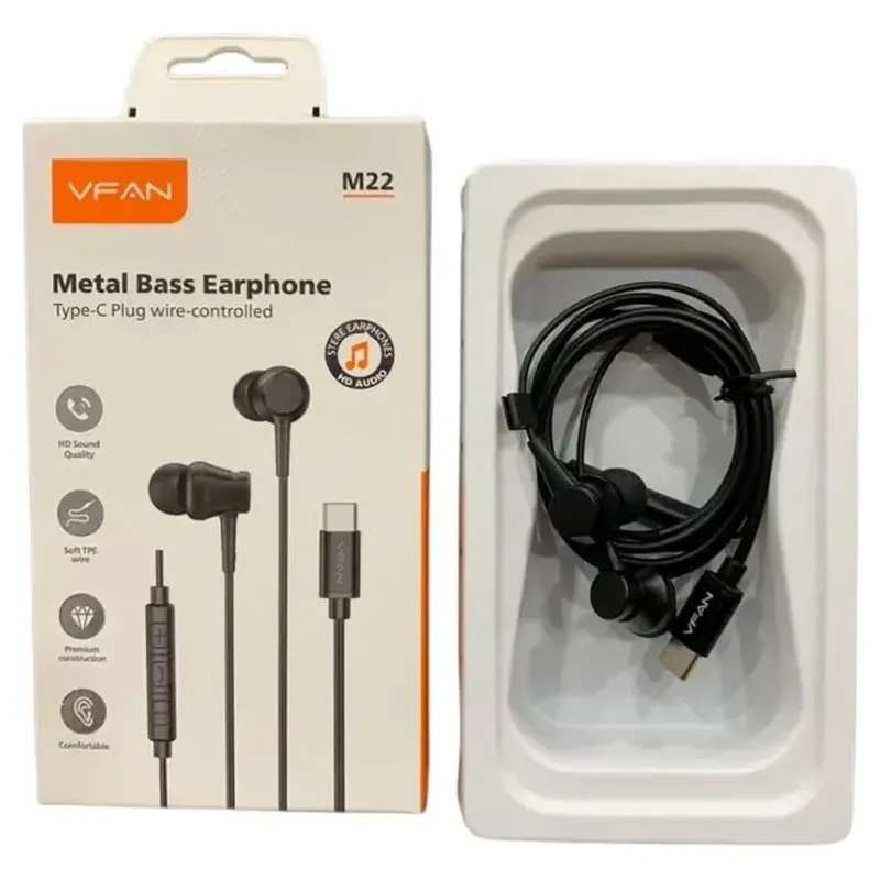 VFan M22 TYPE-C 接口 入耳式 線控耳機 黑色