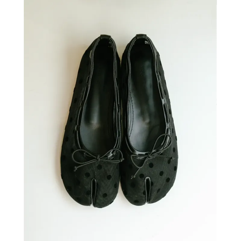 PRE-ORDER | Black Sheer Polka Dot Mesh Tabi Flats