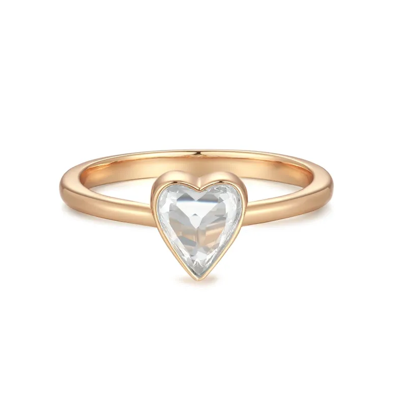 Queen Of Hearts｜White Topaz Gold Heart Shaped Ring