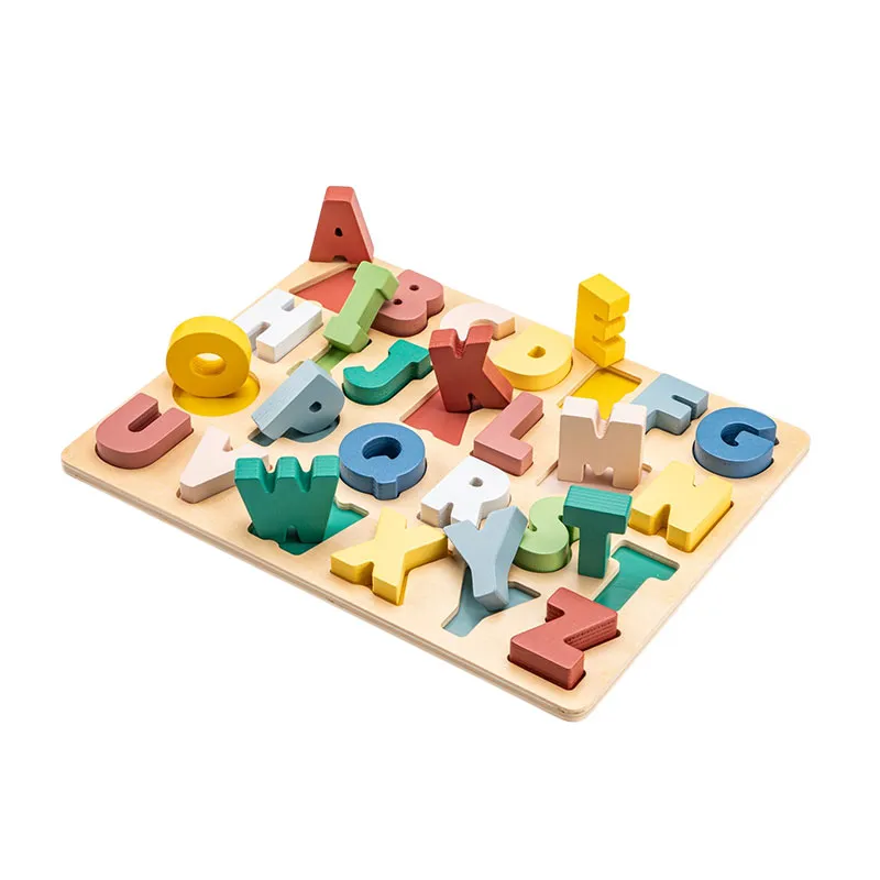 NEW CLASSIC TOYS Educational木制彩色英文字母(大阶)拼切图案系列套装玩具