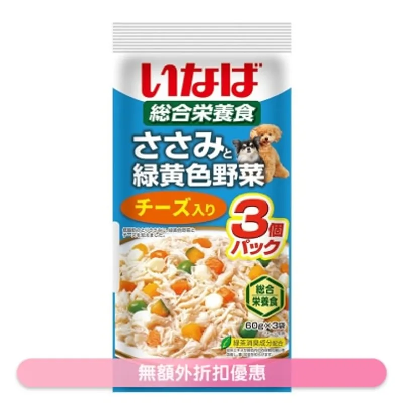 INABA 雞肉+野菜軟包狗糧-芝士 (60g X3) QDR-143