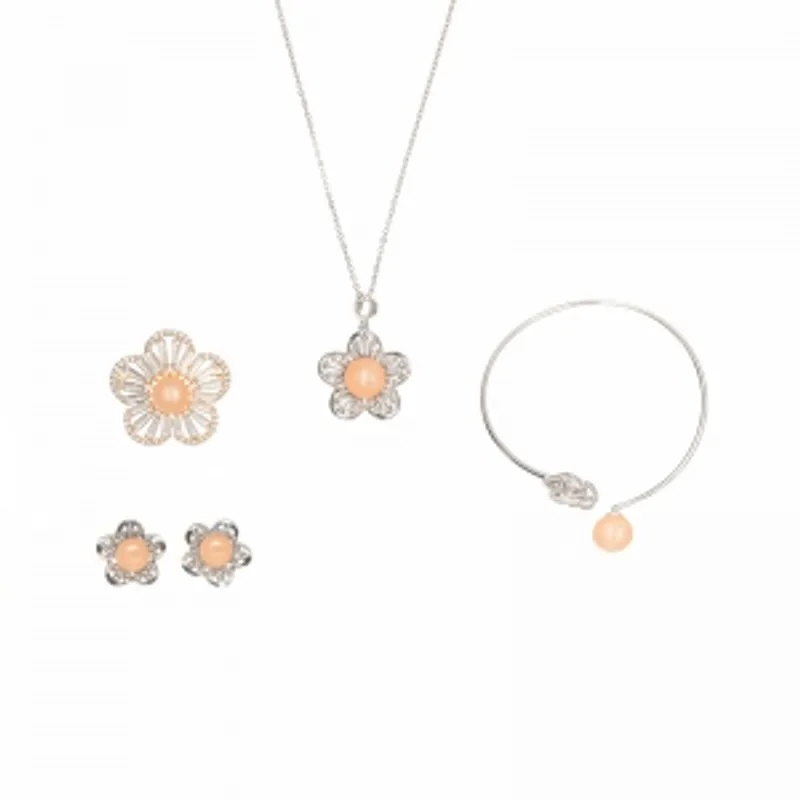Acici澳玥四季花項鏈+耳環+胸針+手環
