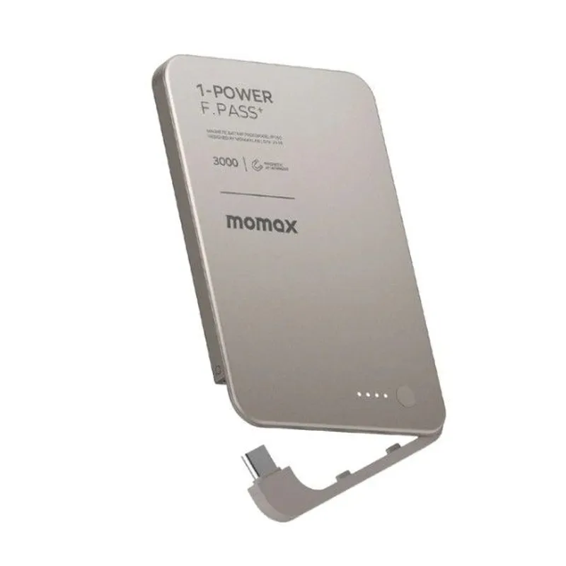 MOMAX 1-Power F.Pass⁺ 3000mAh 磁吸帶線流動電源(CCC認證)(鈦色) IP160L