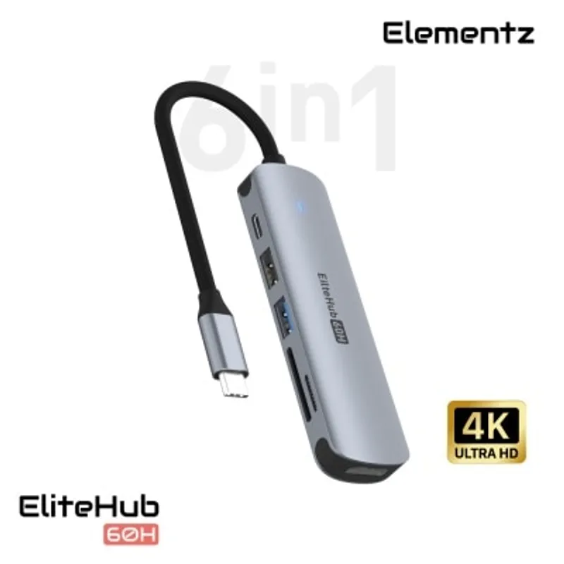 Elementz EliteHub 60H 6合1 USB-C 多功能集線器