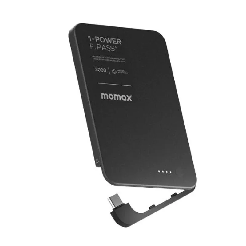 MOMAX 1-Power F.Pass⁺ 3000mAh 磁吸帶線流動電源(CCC認證)(黑色) IP160D