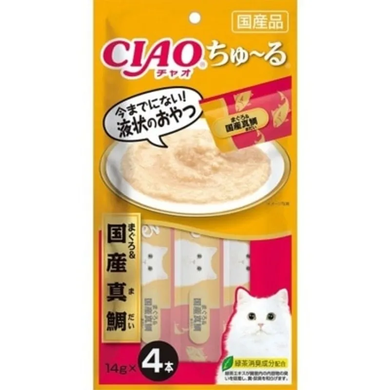 INABA CIAO 吞拿魚&國產真鯛醬 肉泥餐包 (14g x 4)貓小食 SC-177