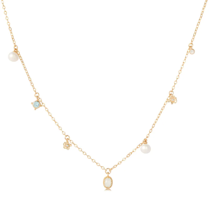 Marine Flora Gold Necklace - AQUAMARINE, PEARL