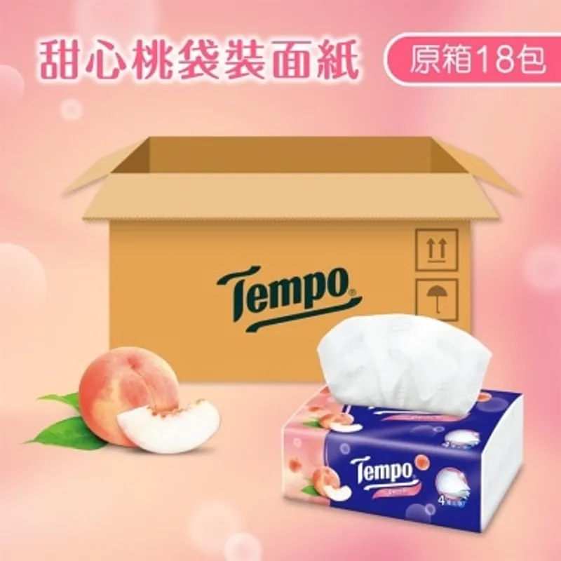 TEMPO得寶 Tempo四層甜心桃味袋裝面紙18包箱裝(原箱)