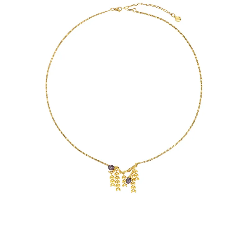 Olive Branch Tassel Pearl Necklace