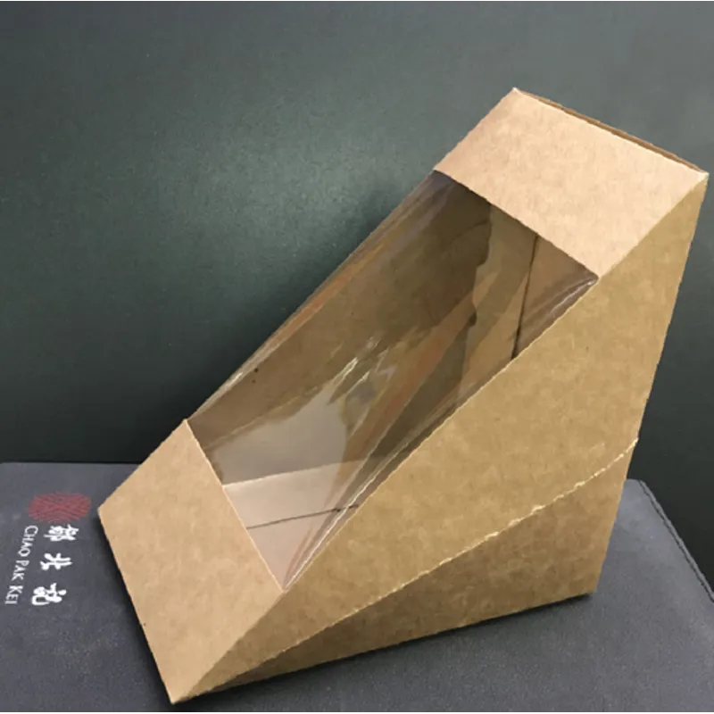 #JF0803 （大）啡色牛皮紙開窗三文治紙盒-7.5X12x12cm