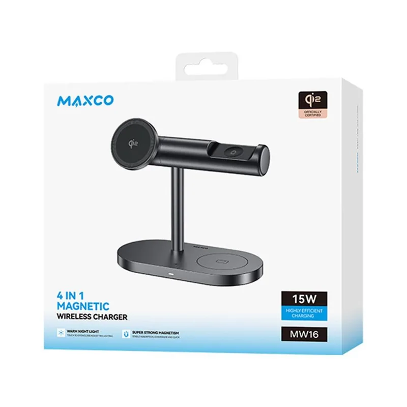 Maxco Qi2 三合一磁吸無線充電支架 (帶氛圍燈) 灰色 #MW16E