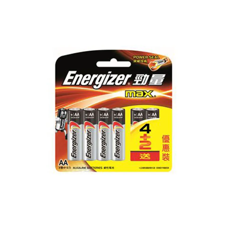 ENERGIZER 勁量鹼性電芯3A-4+2 粒咭裝 E92BP4+2