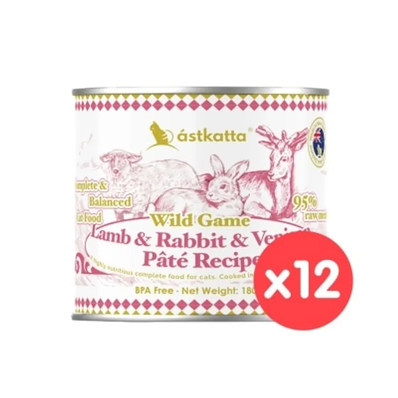 ASTKATTA [12罐裝] 野境系列 純淨天然肉醬罐 羊肉&兔肉&鹿肉 (180g x12) 貓主食罐頭 361604