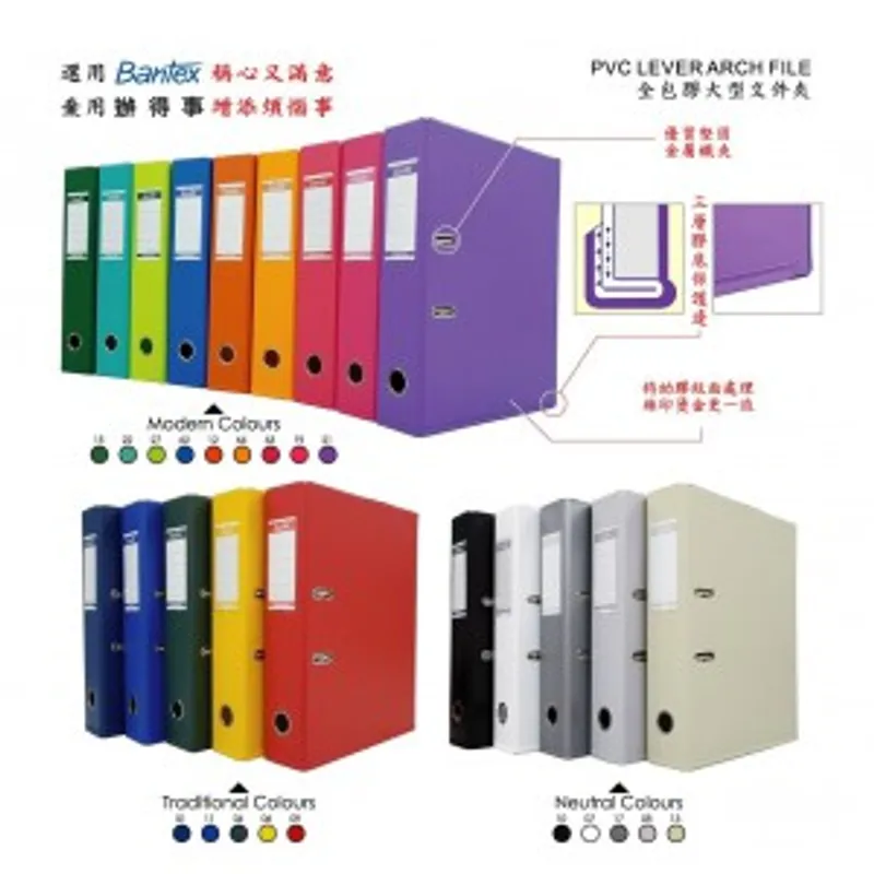 (需訂貨)BANTEX 1450 PVC A4 3吋(70mm)包膠快勞(2孔文件夾)