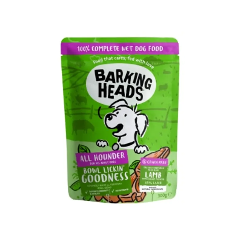 無穀物草飼羊田園蔬菜香草成犬主食濕包 (300g)- BARKING HEADS