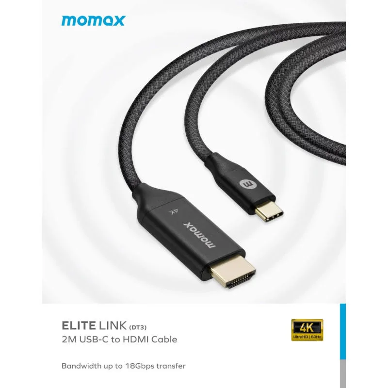 Momax Elite Link USBーC to HDMI 2.0 4K連接線 2m DT3