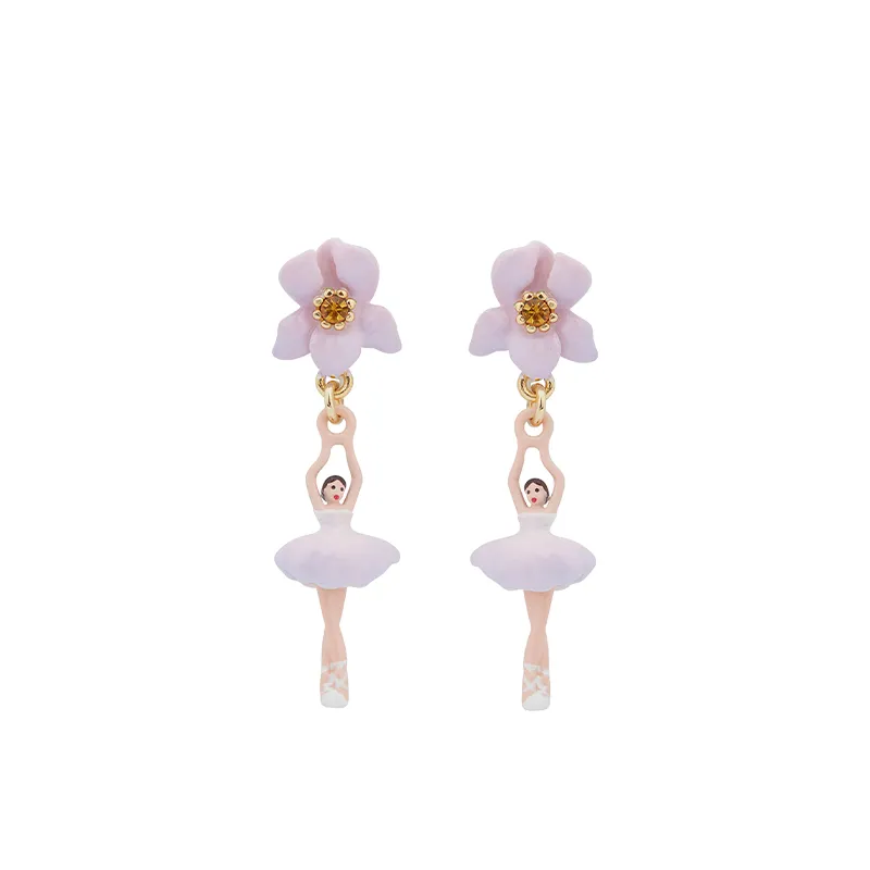 Les Nereides 紫色蝴蝶花迷你芭蕾舞女孩耳钉耳环