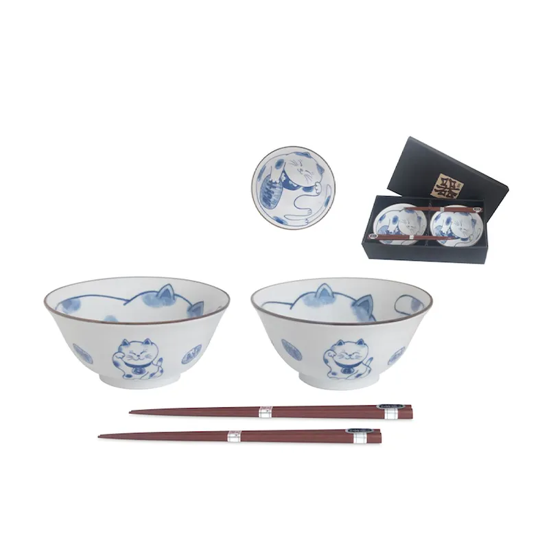 SAI KAI 2件瓷器碗连2对筷子