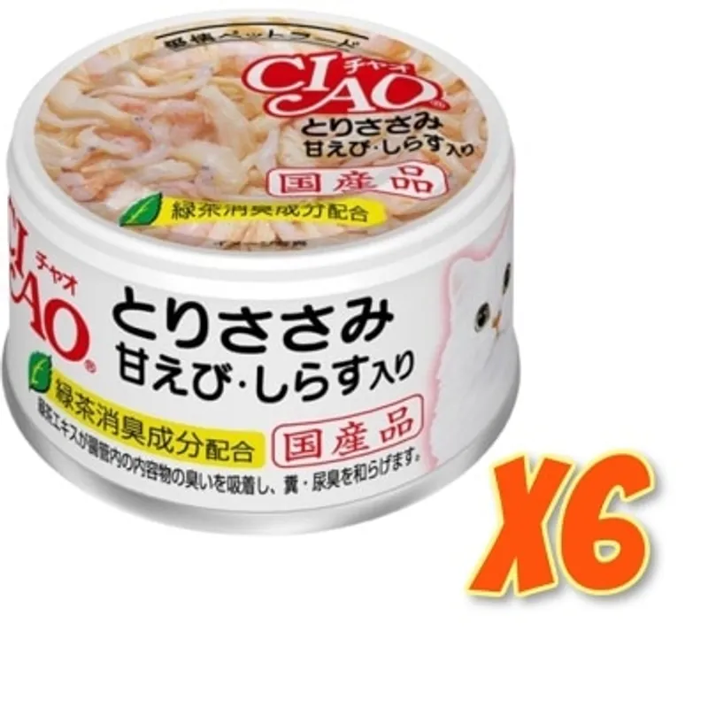 INABA CIAO - 雞肉 甜蝦 白飯魚 (85gx6)貓罐頭 A-20x6