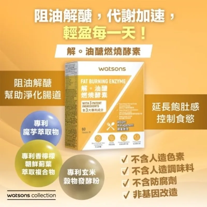 屈臣氏 解. 油醣燃燒酵素60片