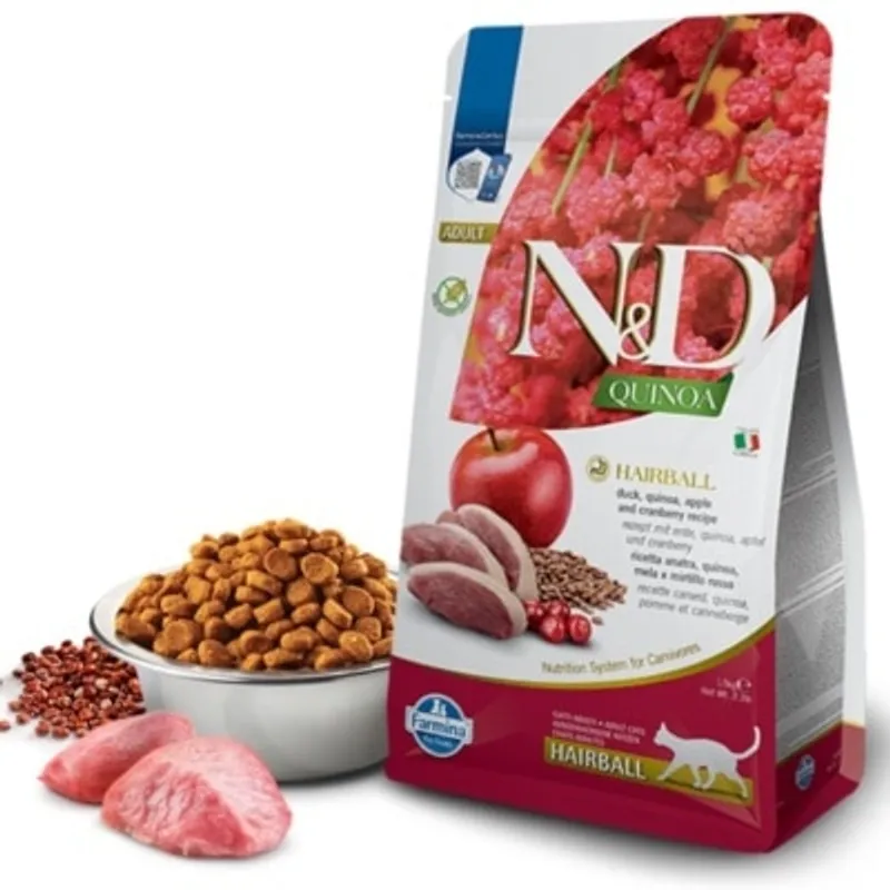 Farmina N&D Quinoa FormulaHairball - Duck 藜麥功能貓糧 排毛- 鴨肉&蘋果 天然貓乾糧 1.5kg