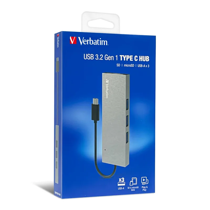 Verbatim-USB 3.2 Gen 1 Type C 擴展器 ( 讀卡器+USB-A x3)