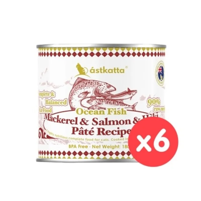 ASTKATTA [6罐裝] 澄海系列 純淨天然肉醬罐 鯖魚&三文魚&紐西蘭藍鱈魚 (180g x6) 貓主食罐頭 361611