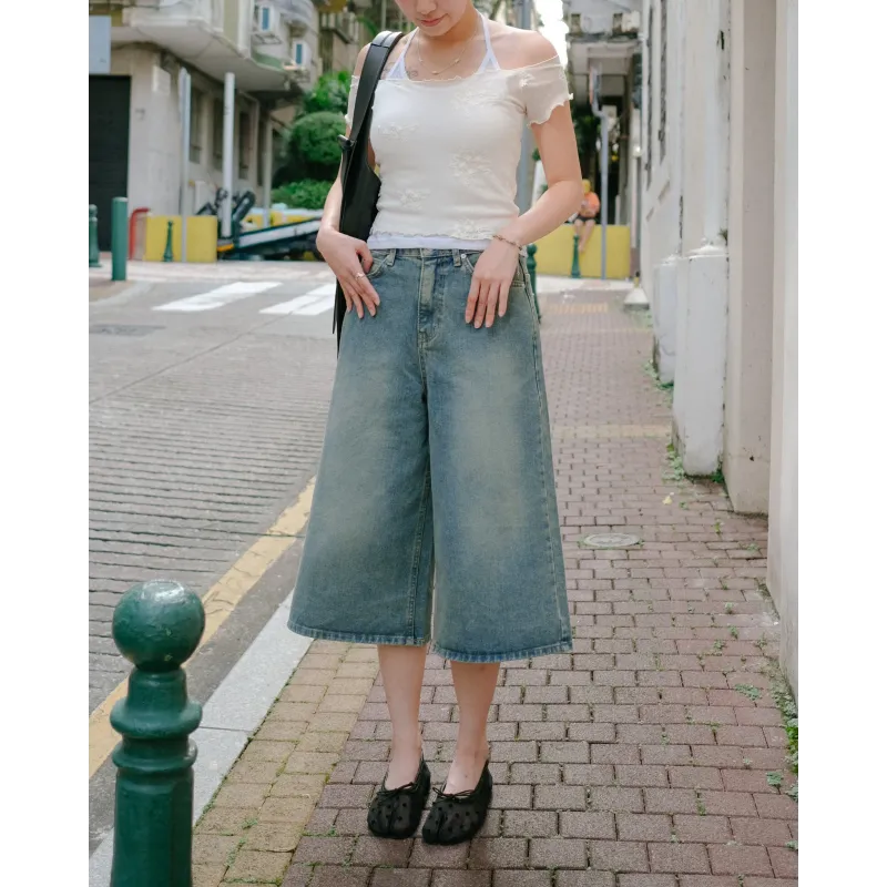 Crop Wide-Leg Denim Jeans