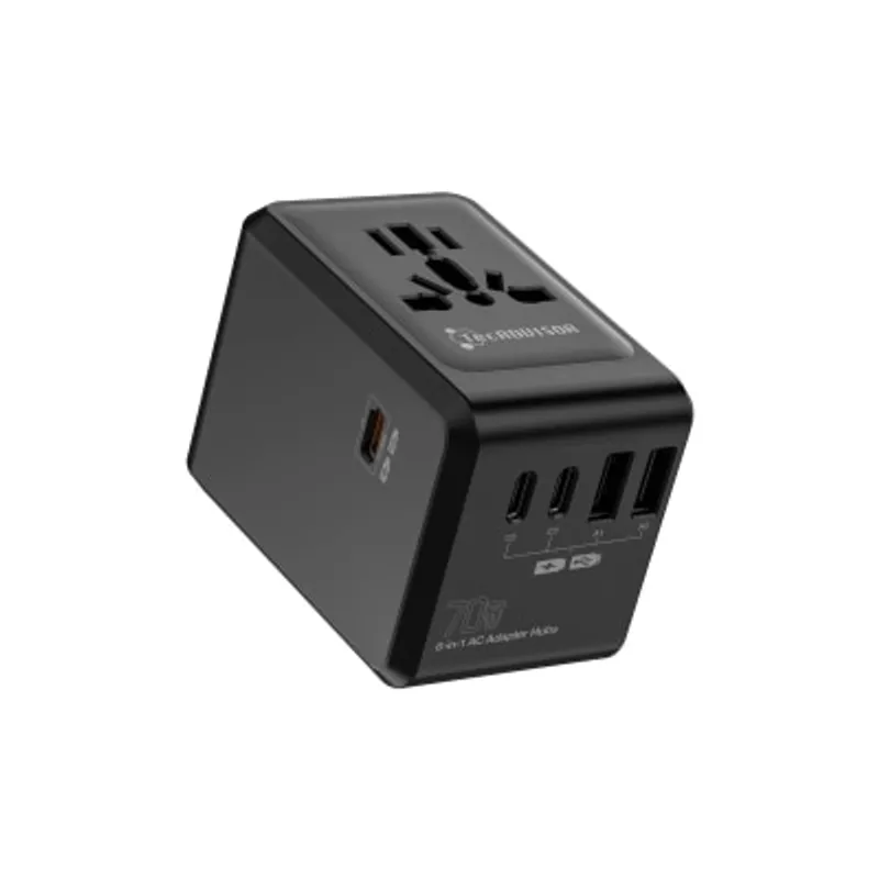 TecADVISOR 70W 手提電腦 GaN PD 6合1多功能旅行轉換插頭，配備5個USB接口與Hub集線器