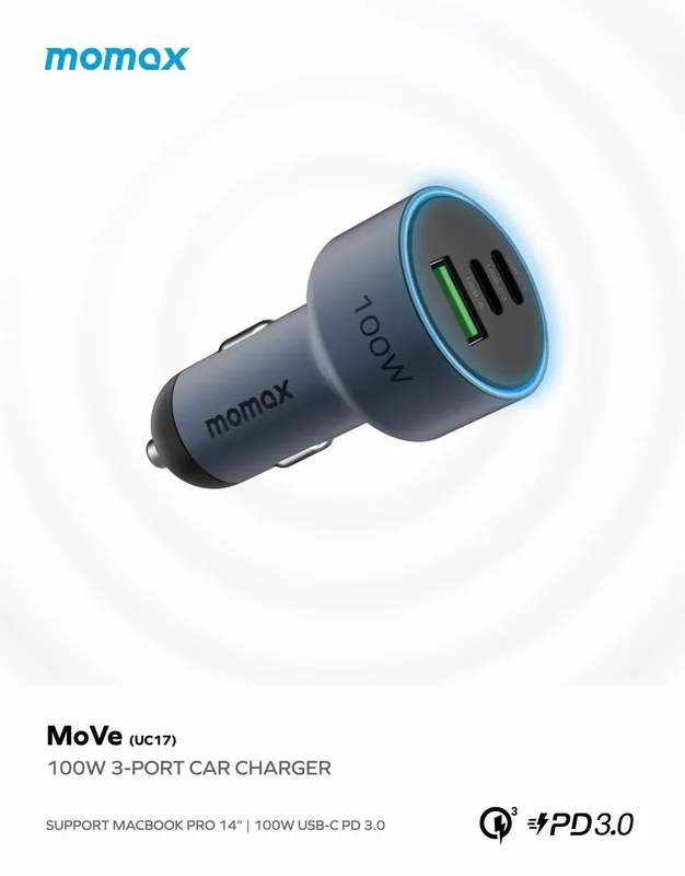 Momax MoVe 100W 三重快充車載充電器 UC17