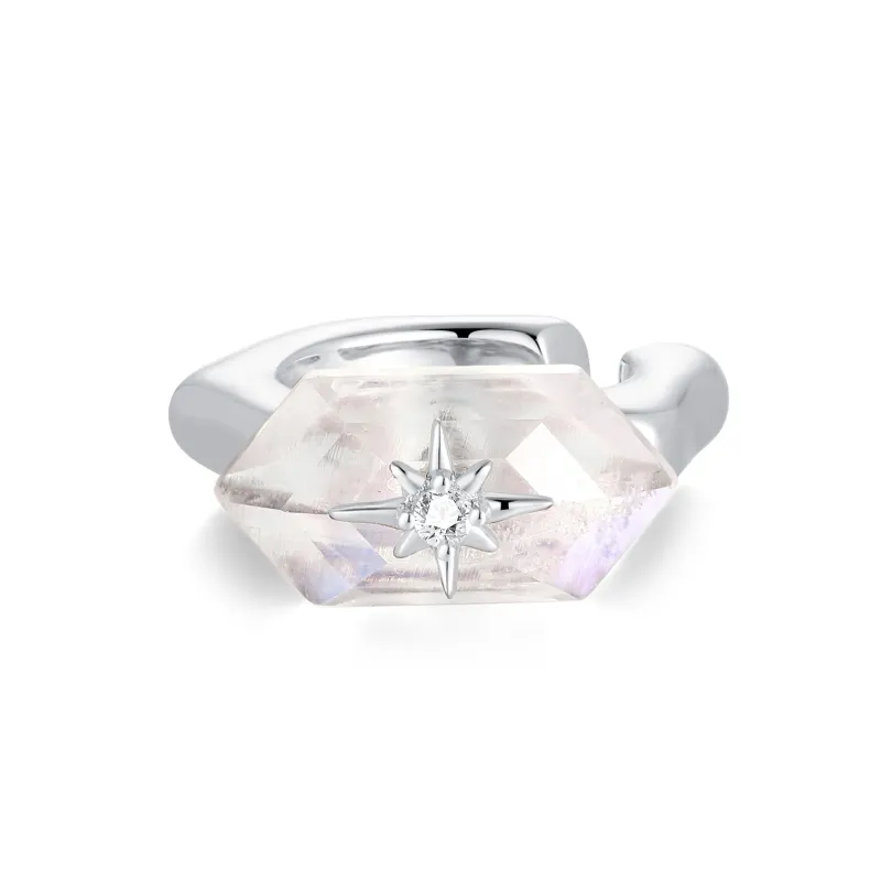 Talisman｜Hexagon Moonstone Silver Ear Cuff